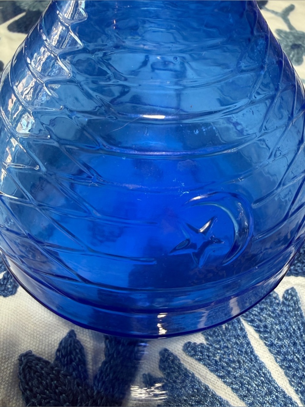 VTG Sun Moon Cobalt Blue Glass Decanter/Flask/Vase Celestial Whimsical Y2K Press - Picture 4 of 10